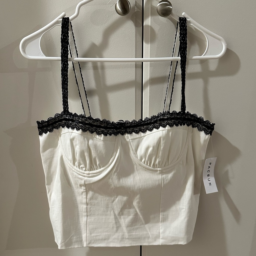 PACSUN Beverly & Beck Femme Trim Corset Tank Top, White, Medium